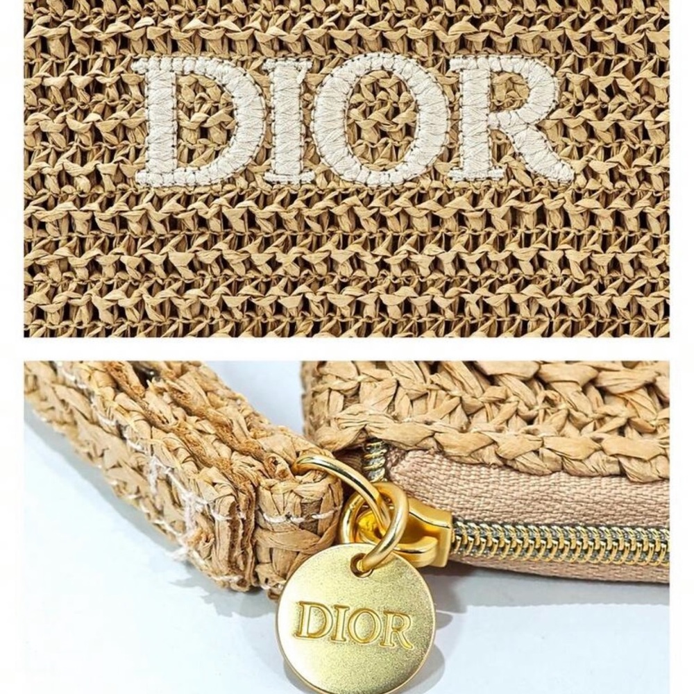 New ~ Dior Beige Woven Straw Cosmetic Bag/Wristlet - Picture 2 of 4